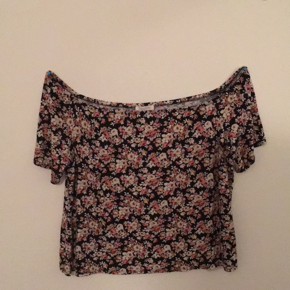 Black floral over shoulder top